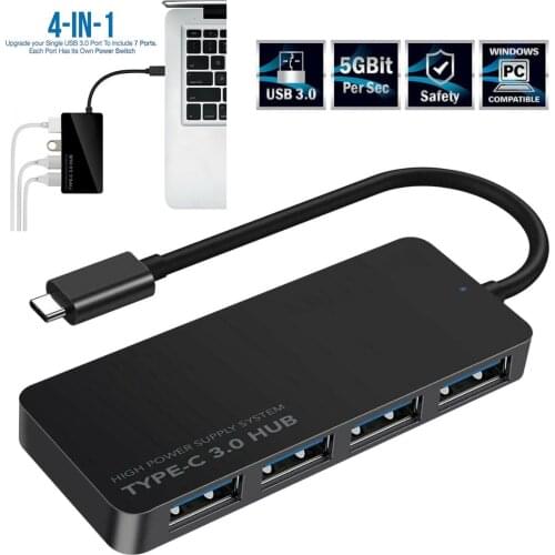 Type-C 4 Ports USB 3.0 Ultra Slim Hub OTG Adapter for Macbook PC Laptop 4 Port Power Supply OTG with Micro USB Power Interface