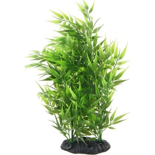 Green Bamboo Leaves Shaped Decorative Artificial Grass for Aquarium Fish Tank