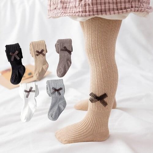 1-12Y Children Cotton Baby Girls Pantyhose Spring Autumn Winter Bowknot Tights Kids Infant Knitted Collant Tights Winter Clothes