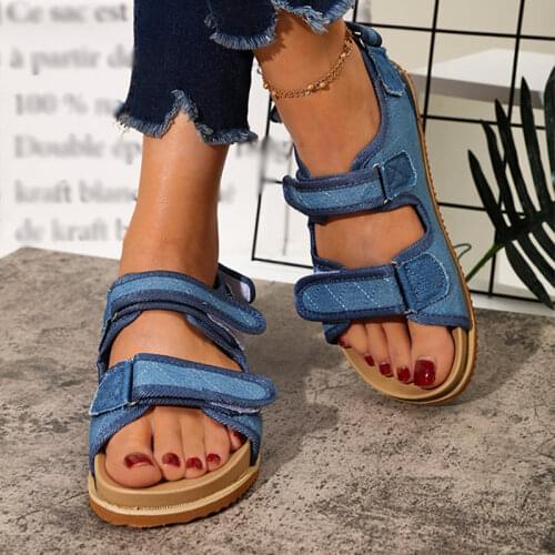MCCKLE Woman Sandals Female Gladiator Velcro Buckles Thick bottom Sandals Ladies Lingge Summer Platform Flat Shoes Plus Size