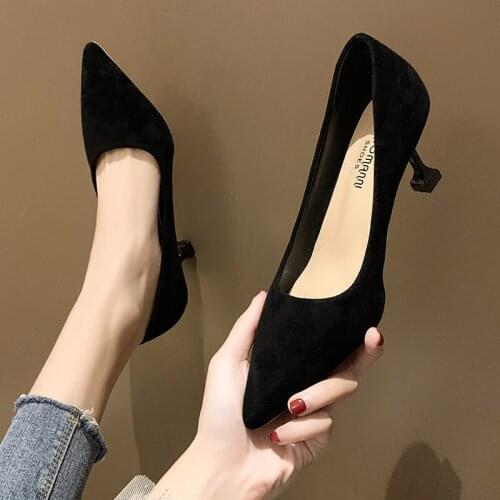 2021 New Women Single Shoes Pointed Black Professional Job Luxury Design High Heels Female Stiletto Women' Shoes