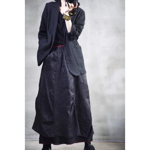 Women Ramie Spring Summer Patchwork Skirts Ladies Elastic Waist Spliced Skirt Female 2020 Ramie Skirts