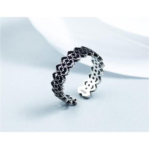 Black lace ring woman 100% S925 silver Jewelry fashion resize rings for women gift silver ring simple INS style high quality