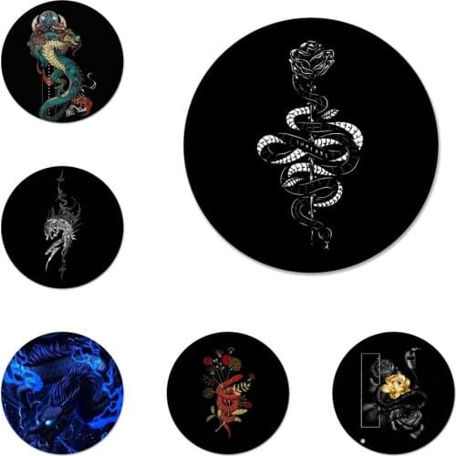 58mm Flower dragon snake Icons Pins Badge Decoration Brooches Metal Badges For Backpack Decoration