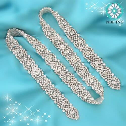 10 YARDS )Wholesale bridal beaded silver crystal rhinestone applique trim iron on for wedding dress WDD0352