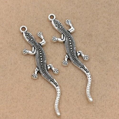 2pcs Antique Silver Plated Lizard Charms Pendant for Jewelry Making Bracelets DIY Accessories Craft Findings 54x15mm