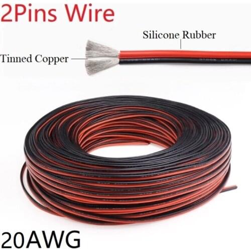 5M Silicone Rubber 2pins Wire 20AWG Extra Soft Insulated Double Core High Temperature Electric Cable Copper LED Lamp Line Bl