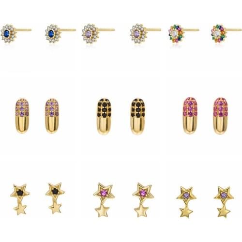 Aide 925 Sterling Silverr Delicate Gold CZ Zircon Star Pendant Stud Earrings for Women Cubic Zirconia Party Wedding Jewelry