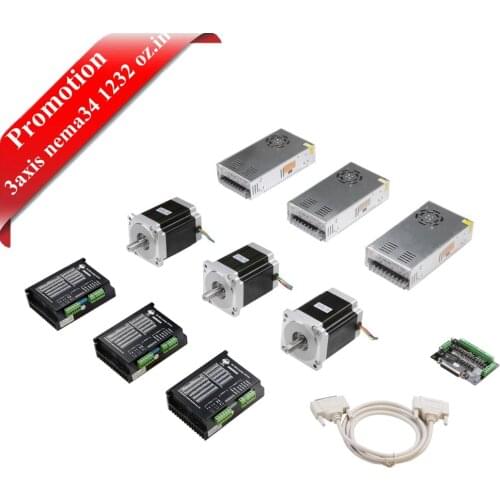 Promotion!EU Free Ship 3Axis Nema34 Stepper Motor 1232ozin 5.6A&Driver control kits CNC Router Mill