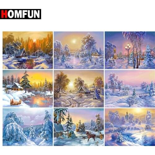 HOMFUN Diamond Painting "Snow sunset landscape" Cross Stitch Custom Photo Diamond Embroidery Square Round Drill Home Decor