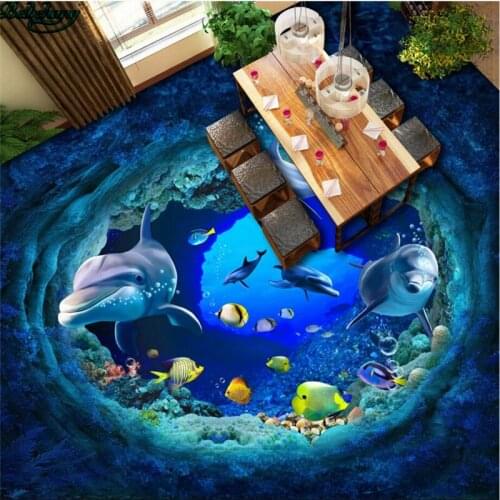 Beibehang Large Custom Made Underwater World 3D Dolphin Ground Stereo Painting Backdrop Decoration