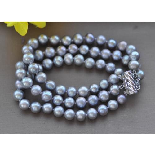 Z10355 3Row 8" 9mm Round Gray Freshwater Pearl Bracelet