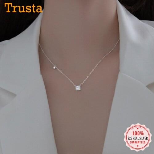 Trustdavis Real 925 Sterling Silver Fashion Square Dazzling CZ Clavicle Necklace For Women Wedding Party Fine Jewelry DA2342