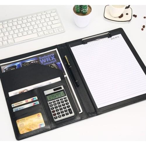 Document File Folder Bags A4 PU Leather Calculator Multifunction Office Supplies Organizer Manager Pads Briefcase Padfolio Gift