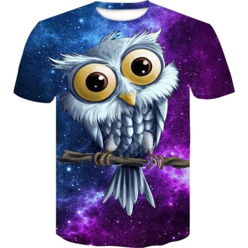 Wax 3D Cute Owl T-Shirt Men Big Eyes Bird Top Oversized US Size Summer T Shirt Graphic Tees Streetwear Unisex Dropshipping