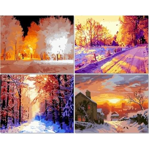 Gatyztory Snow Scene Frame Dusk Diy Painting By Numbers Landscape Canvas Colouring Handpainted Gift Wall Decor Kits