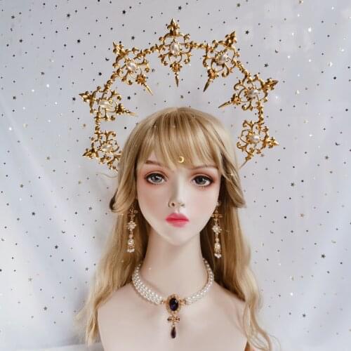 Lolita Gothic Holy Virgin Halo Hairband Pope Golden Hair Accessories Vintag Harajuku Kawaii Hairhoop Props Photo Props Cosplay