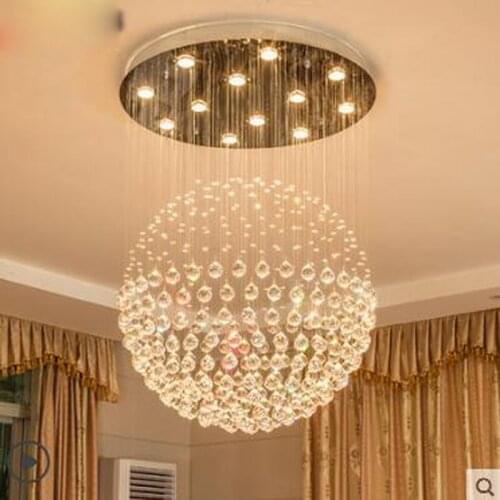 Crystal chandelier round Spherical living room dining room lamp modern minimalist Double staircase chandelier dining room led