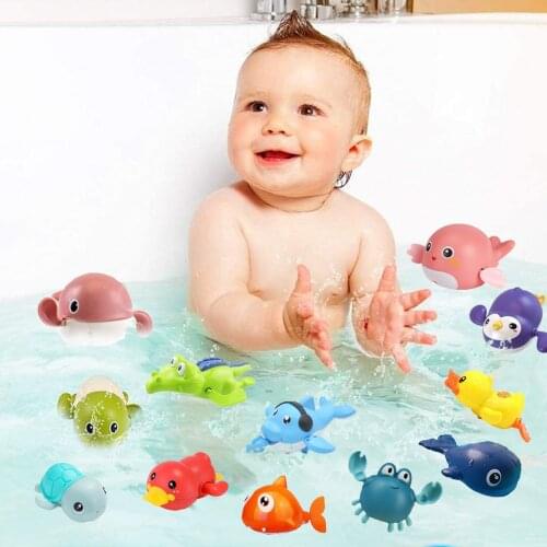 Bath Toys Baby Water Chain Clockwork Cute Cartoon Animal Tortoise Crab Classic Penguin Fish Wound-Up Kids Beach Water Bath Toy