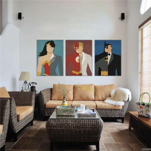 Canvas Painting Oil Print Cartoon Hero Flash Modular Wall Picture 30*40cm*3PCs