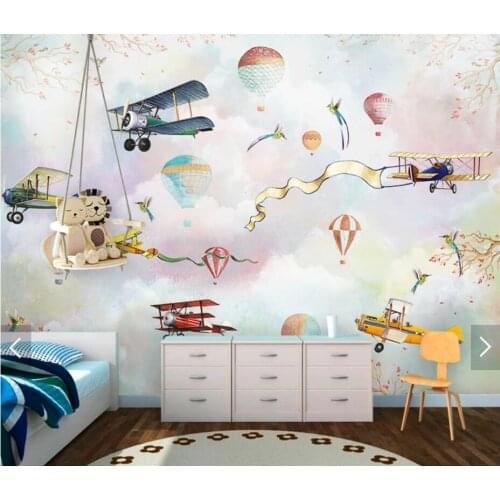 Carton Hot Air Balloon Airplane Kids Bedroom Wallpaper Murals for Living Room Home Wall Decor Wall Paper Rolls Contact Paper