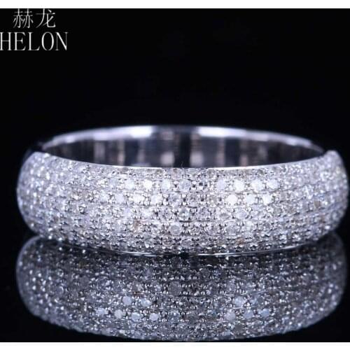 HELON Diamonds Ring Solid 10K White Gold Pave 0.55ct Natural Diamonds Engagement Wedding Ring Unisex Costume Fine Jewelry Ring