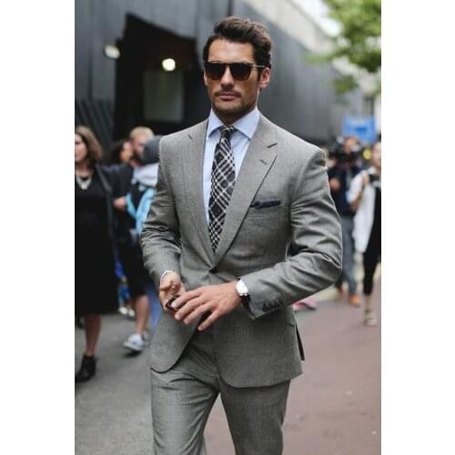 Costume Homme Light Gray Gentleman Suit Slim Fit Groom Tuxedos 2 Pieces(Jacket+Pants+Tie) Wedding Prom Suits Groomsman Terno