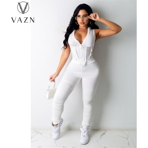 VAZN 2020 Hot Sale Women Set Tracksuit Sleeveless Solid Bandage Sexy Suit Two Piece Set Sport Running Lady Sets