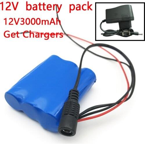 12 V 3000 mAh 18650 Li-Ion Rechargeable Battery for Video Surveillance Camera 3A Battery + 12.6 V 1A Battery Charger