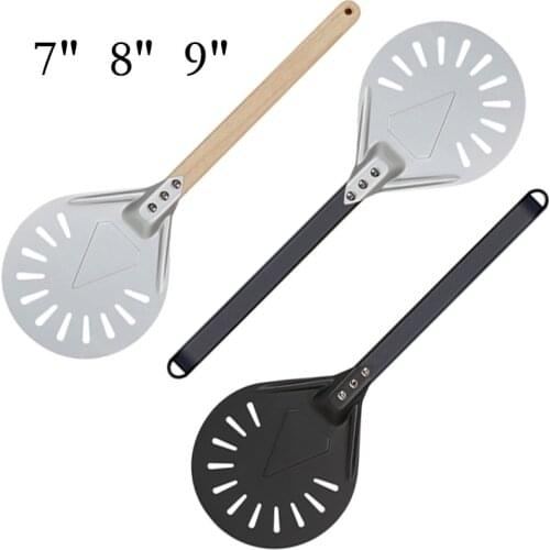 Pizza Peel Paddle Short Pizza Tool Non Slip wooden Handle 7 8 9 inch Perforated Pizza Turning Peel Pizza Shovel Aluminum