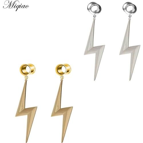 Miqiao 2pcs Hot Popular Stainless Steel Crystal Lightning Double Horn Ear Expander Exquisite Human Body Piercing Jewelry