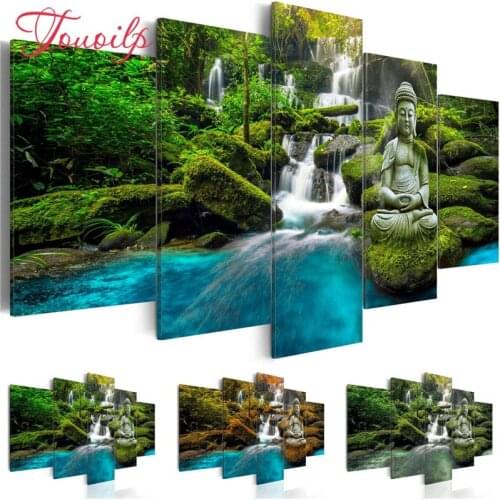 TOUOILP Full Square/Round Drill DIY 5pcs Diamond Painting"Buddha statue waterfall"Embroidery Cross Stitch 5D Home Decor Gift