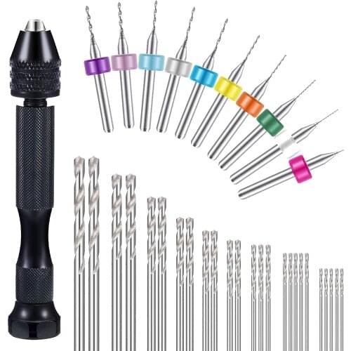 36 Pieces Hand Drill Set Include Pin Vise Hand Drill Mini Drills and 0.5-3.0mm HSS Drills and 0.3-1.2mm PCB Drill for Craft Carv