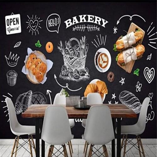 Custom Any Size Mural Wallpaper 3D Hand Painted Blackboard Shop Bakery Cake Shop Background Wall Decor Papel De Parede 3D Sala