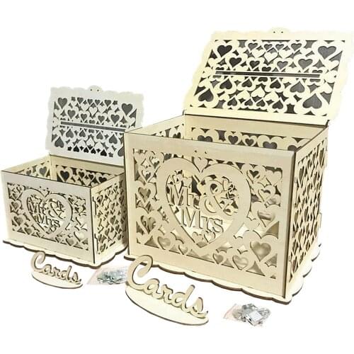 New Mr&Mrs Wooden Card DIY Wedding Gift Money Box Case With Lock Rustic Beautiful Party Favor Decoration Birthday Supplies