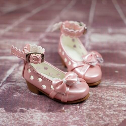 BJD doll shoes suitable for 1/3 1/4 size hole fashion simple flower bud silk bowknot single small shoes Bai Setao pink shoes