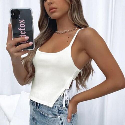 Solid Color Tank Tops Camis Holders U Neck Jag Side Knot Accessories For Girl Summer Beach Bohemia Vest Short Length Simple Type