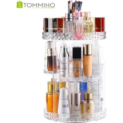 STOMMIHO Makeup Organizer 360 Degree Rotating 6 Adjustable Layers Perfume Cosmetic Organizer Transparent Storage Rack
