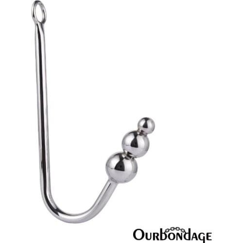 Ourbondage Stainless Steel Anal Hook Metal Butt Plug with Triple Ball Anal Dilator For Men and Women BDSM Sex Toys