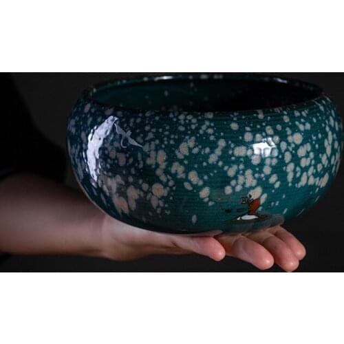 Hand-Painted Stoneware Tea Basin Ceramic Large Writing-Brush Washer Exhausted Tea Bowl Water Meng Washed Kung Fu Tea Utensils