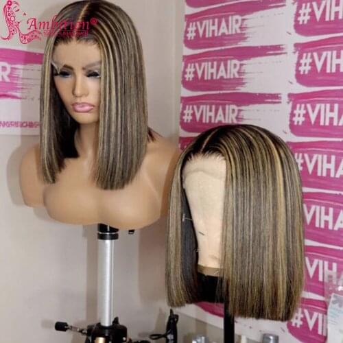 Ambition Highlight Bob Lace Font Wigs Preplucked Lace Hair Wigs for Women Human Hair Closure Wigs Bob Cut Lace WigBleached Knots