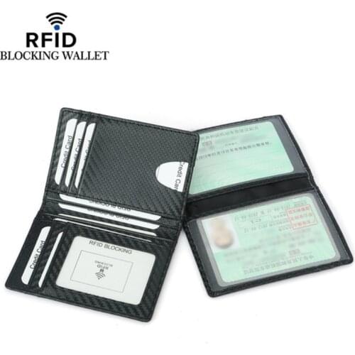 Black Carbon Fiber Slim Credit Card Holder Thin RFID Wallets Pu Leather Driver License Cover Holder For Men Card Wallet