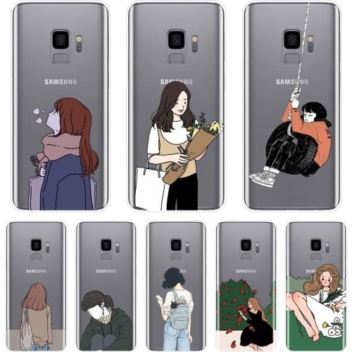 TPU Cartoon Girl Japan Back Cover For Samsung Galaxy Note 4 5 8 9 Soft Phone Case Silicone For Samsung S5 S6 S7 Edge S8 S9 Plus