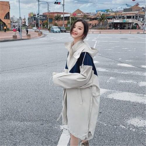 New Chic Trench Coat Female 2020 Spring Autumn Coat Women Windbreaker Hooded Outerwear g284