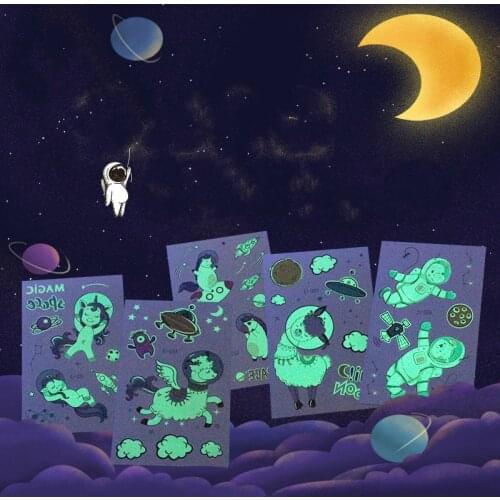 Waterproof Childrens Luminous Sticker Aerospace Universe Astronaut Cartoon Tattoo Sticker Fake Tattoo for Woman