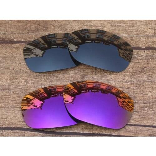Vonxyz 2 Pairs Stealth Black & Violet Mirror Polarized Replacement Lenses for-Oakley Pit Bull Frame