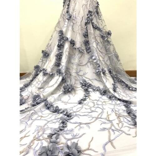 3D flowers high quality beaded African lace fabric BZL-12.2311 embroidered french tulle lace fabric with sequins