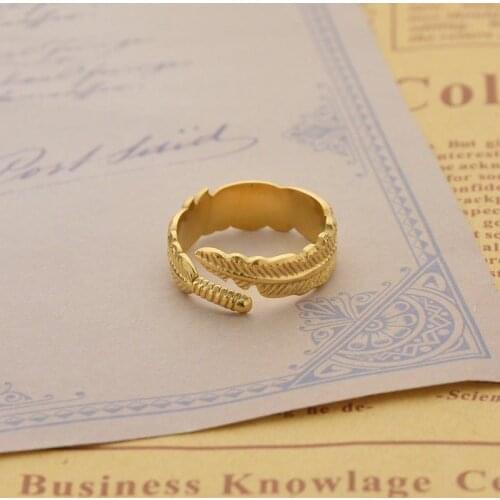 High Quality Stainless Steel Feather Rings For Women Waterproof 18 K Metakl Gold Open Adjustable Finger Rings Fashion Jewelry