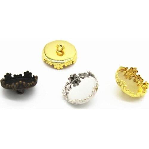 100 PCS 12-15-20-25mm Round Cabochon Base Metal Brass Crown End Caps Buckle Blank Tray Clasps Settings DIY Jewelry Accessories