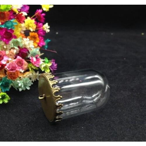 50sets/lot 38*25mm tube shape glass globe bronze plated crown tray bead cap glass vial pendant glass bottle necklace accessories